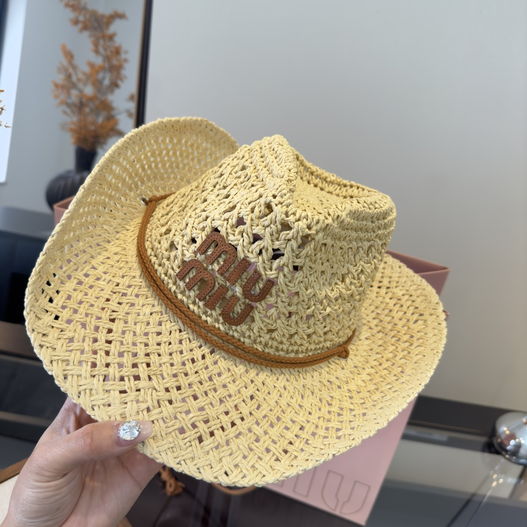 Pmiumiu缪缪新款礼帽，咸草制作，头围57cm