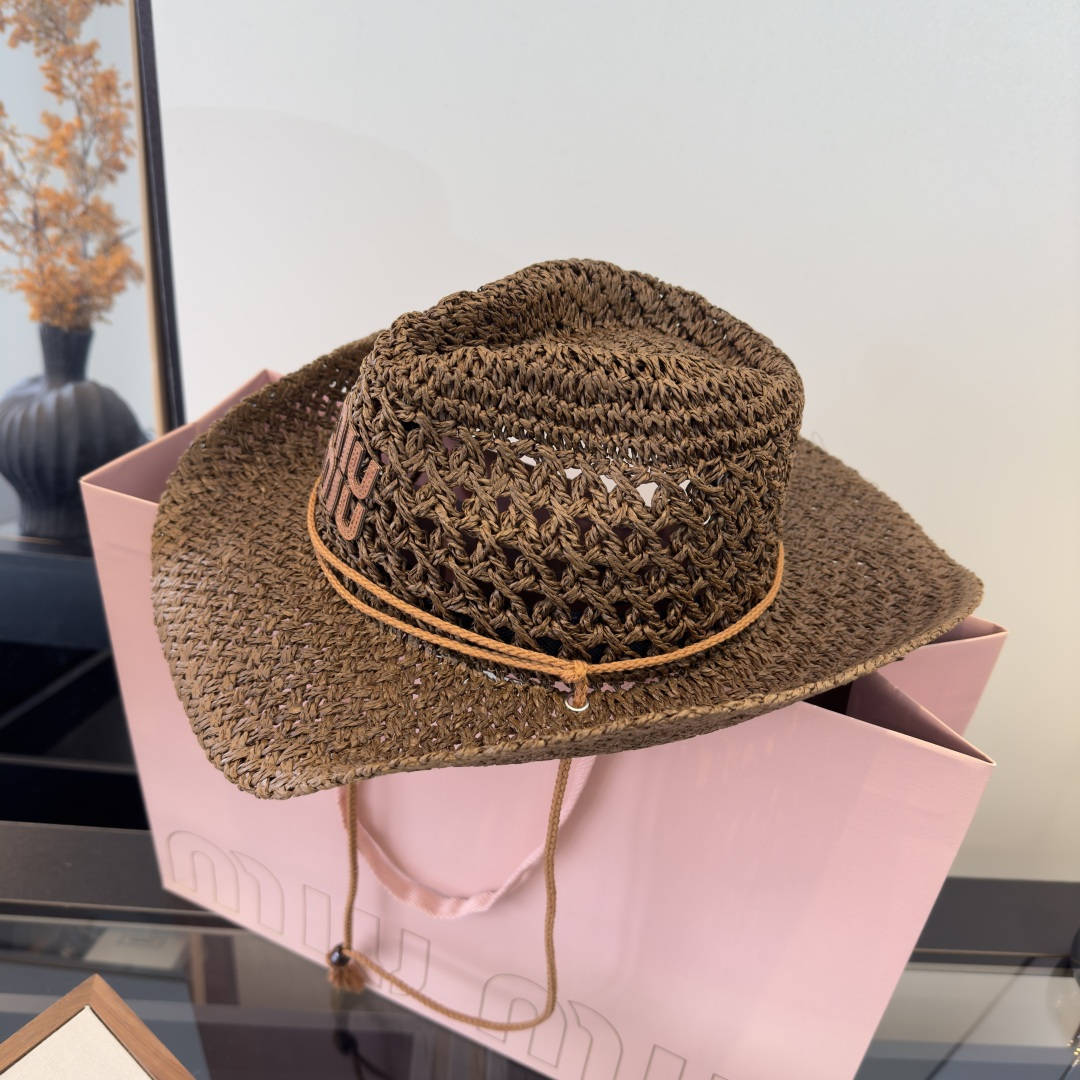 Pmiumiu缪缪新款礼帽，咸草制作，头围57cm