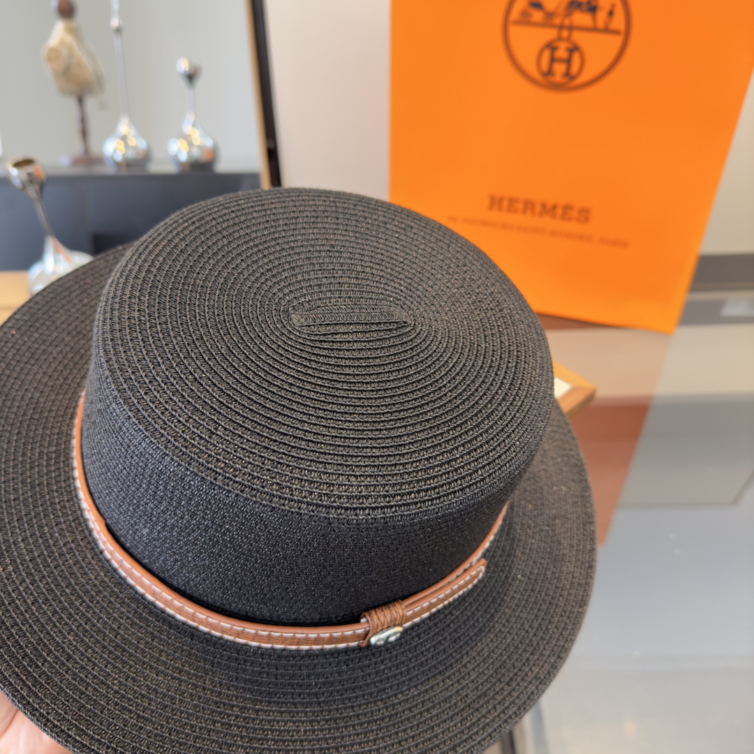 P爱马仕新款平顶草帽，纸草制作，头围57cm