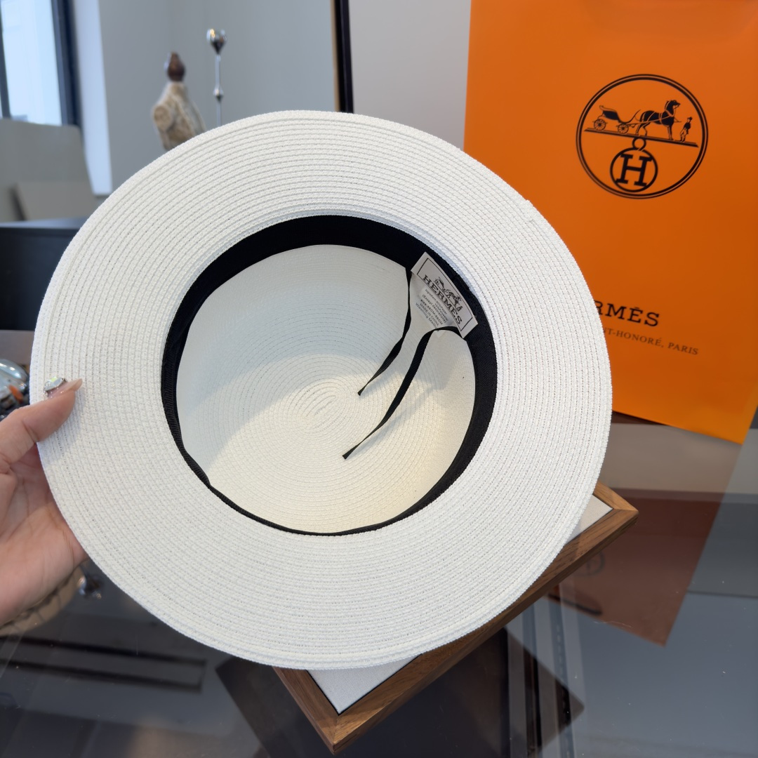 P爱马仕新款平顶草帽，纸草制作，头围57cm