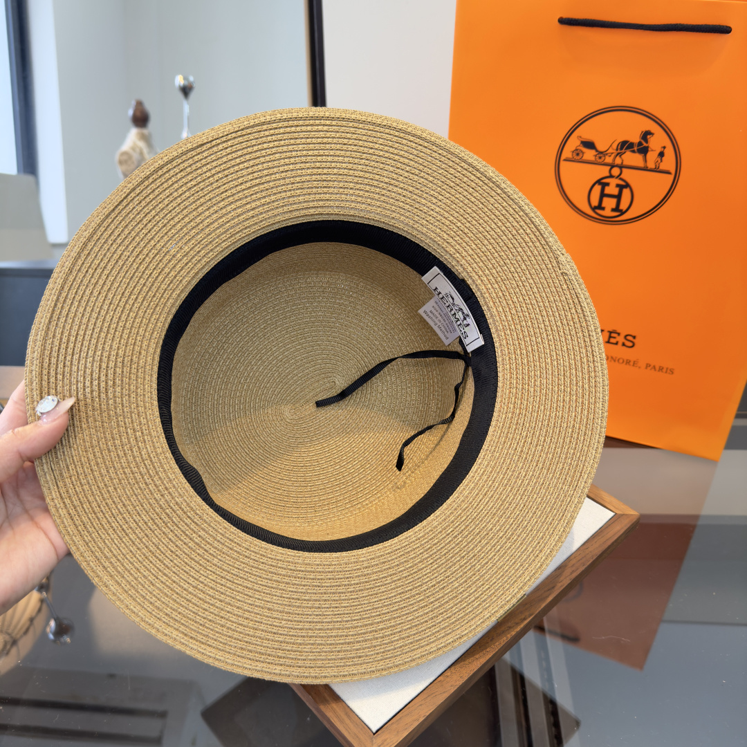 P爱马仕新款平顶草帽，纸草制作，头围57cm