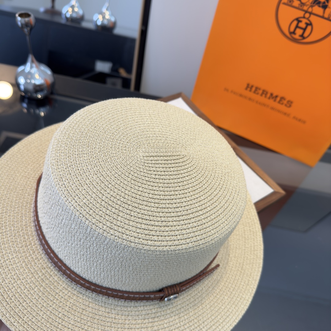 P爱马仕新款平顶草帽，纸草制作，头围57cm