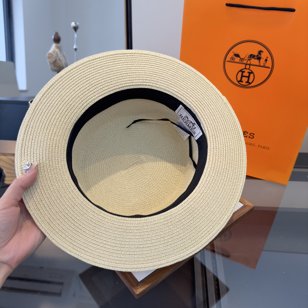 P爱马仕新款平顶草帽，纸草制作，头围57cm