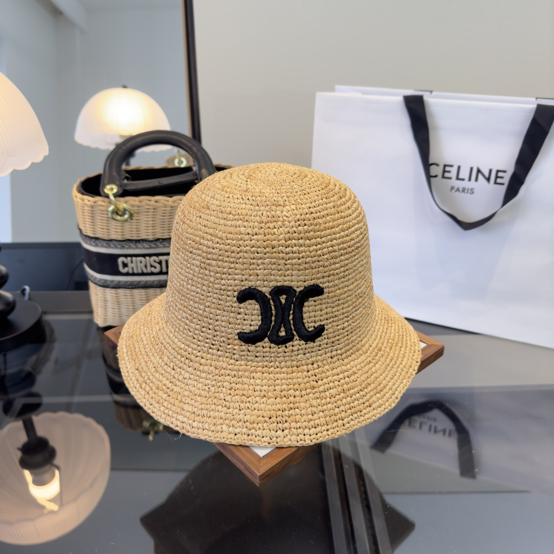 PCeline赛琳拉菲草帽，纯手工钩织，➕刺绣logo，正品开模，高品质，独家定制，产量贼低，卖一个少一