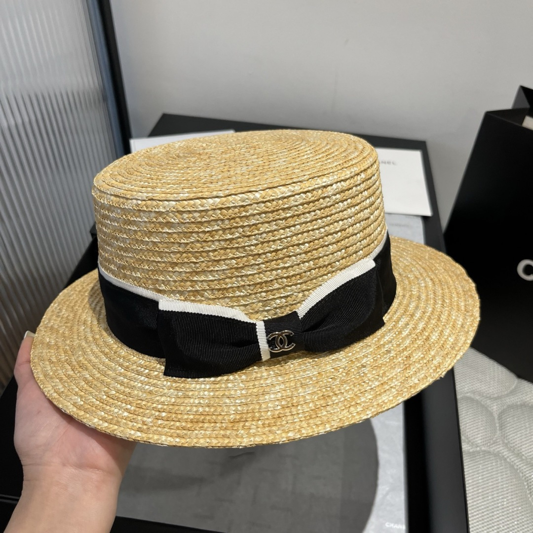 PChanel香奈儿官方款平顶小礼帽，麦杆草制作，头围57cm