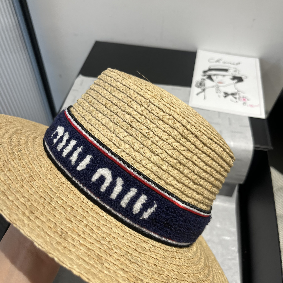 Pmiumiu缪缪新款草帽，23年新款平顶礼帽，拉菲草帽，一比一打版定制，头围57cm左右