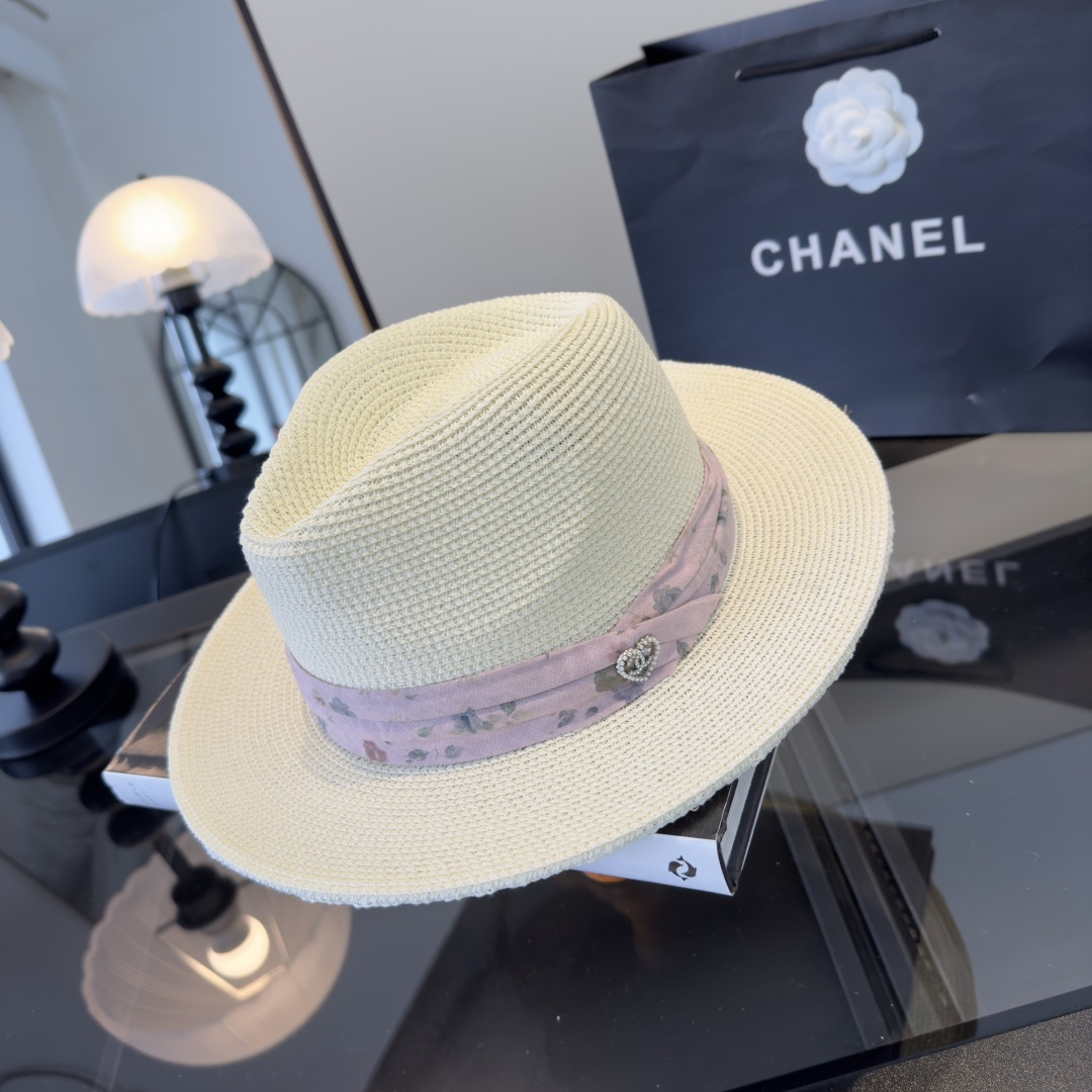 PChanel香奈儿新款平顶草帽，日本纸草制作，夏日百搭