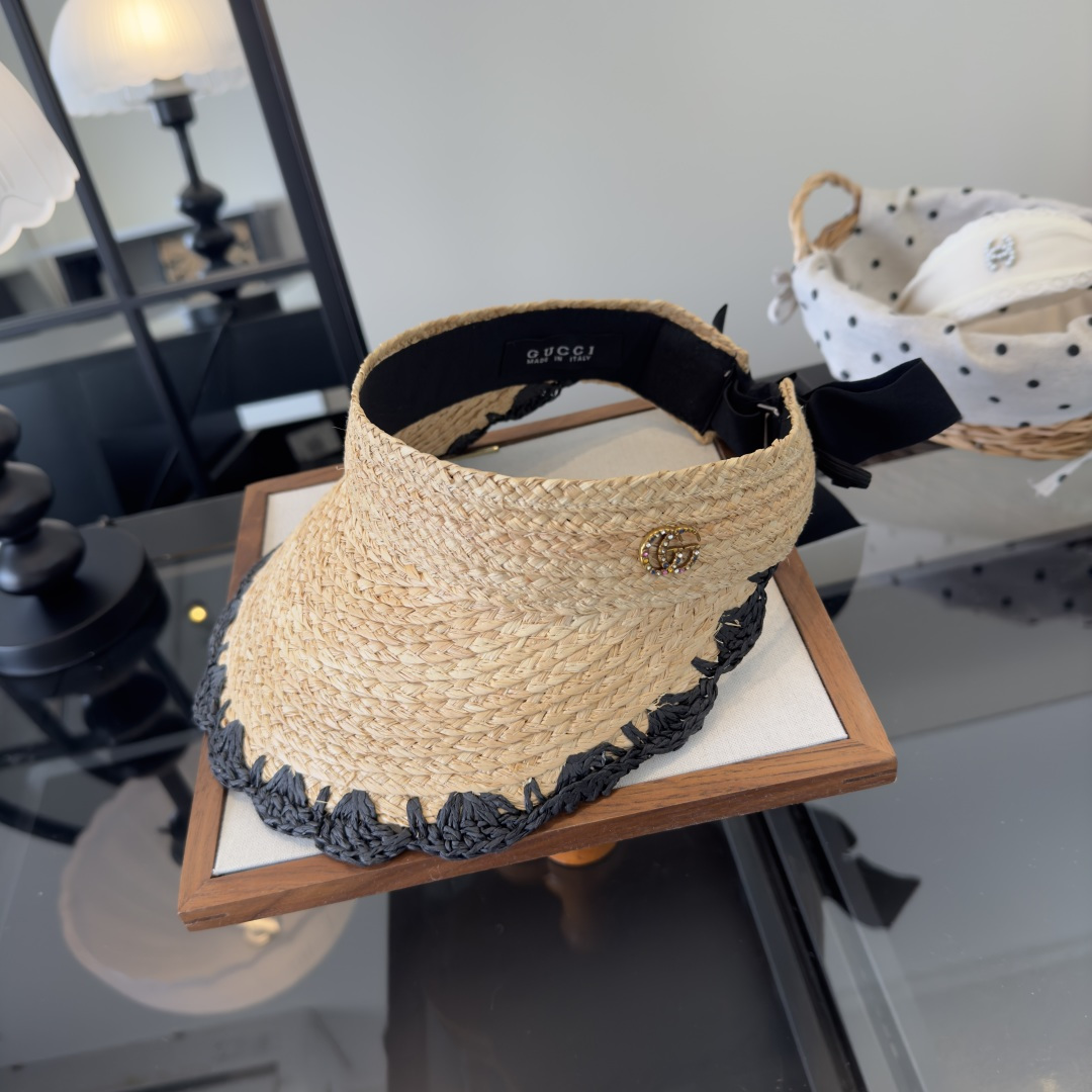 PGucci古奇新款草编空顶遮阳帽，夏日必备！