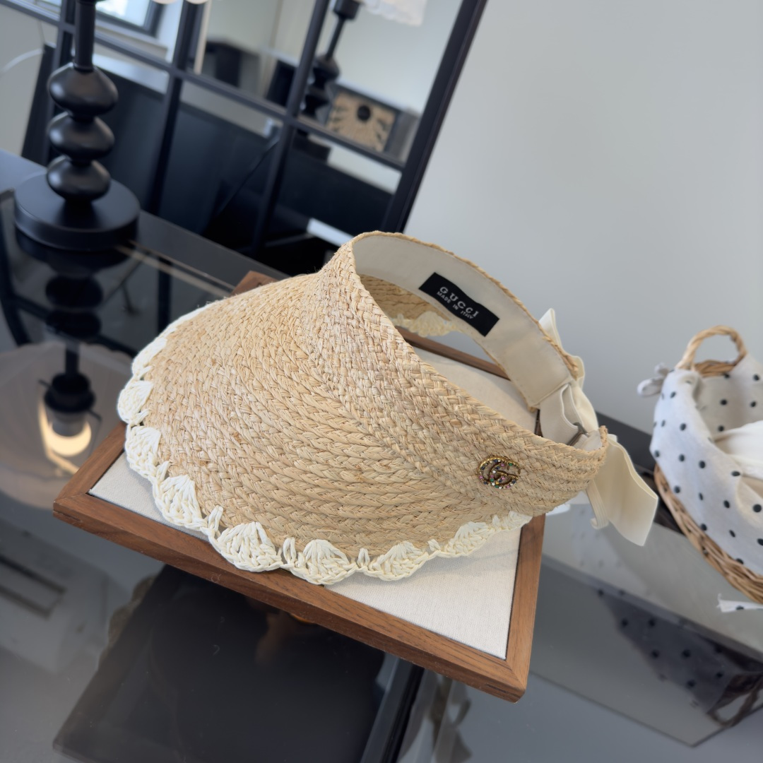 PGucci古奇新款草编空顶遮阳帽，夏日必备！