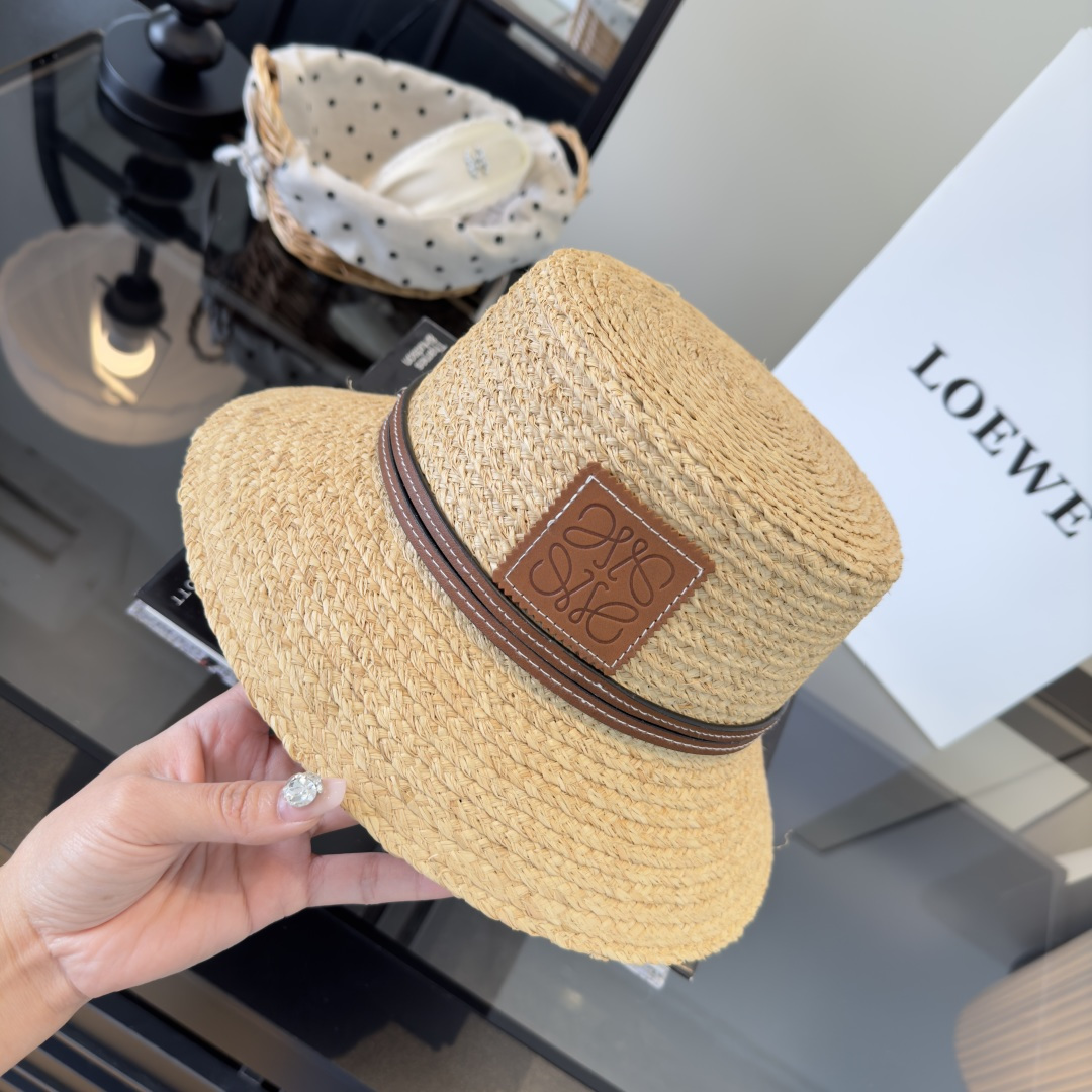 PLOEWE罗意威拉菲草盆帽，桶帽，头围57cm