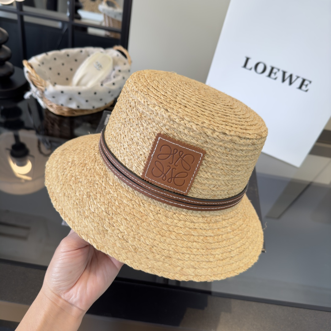 PLOEWE罗意威拉菲草盆帽，桶帽，头围57cm