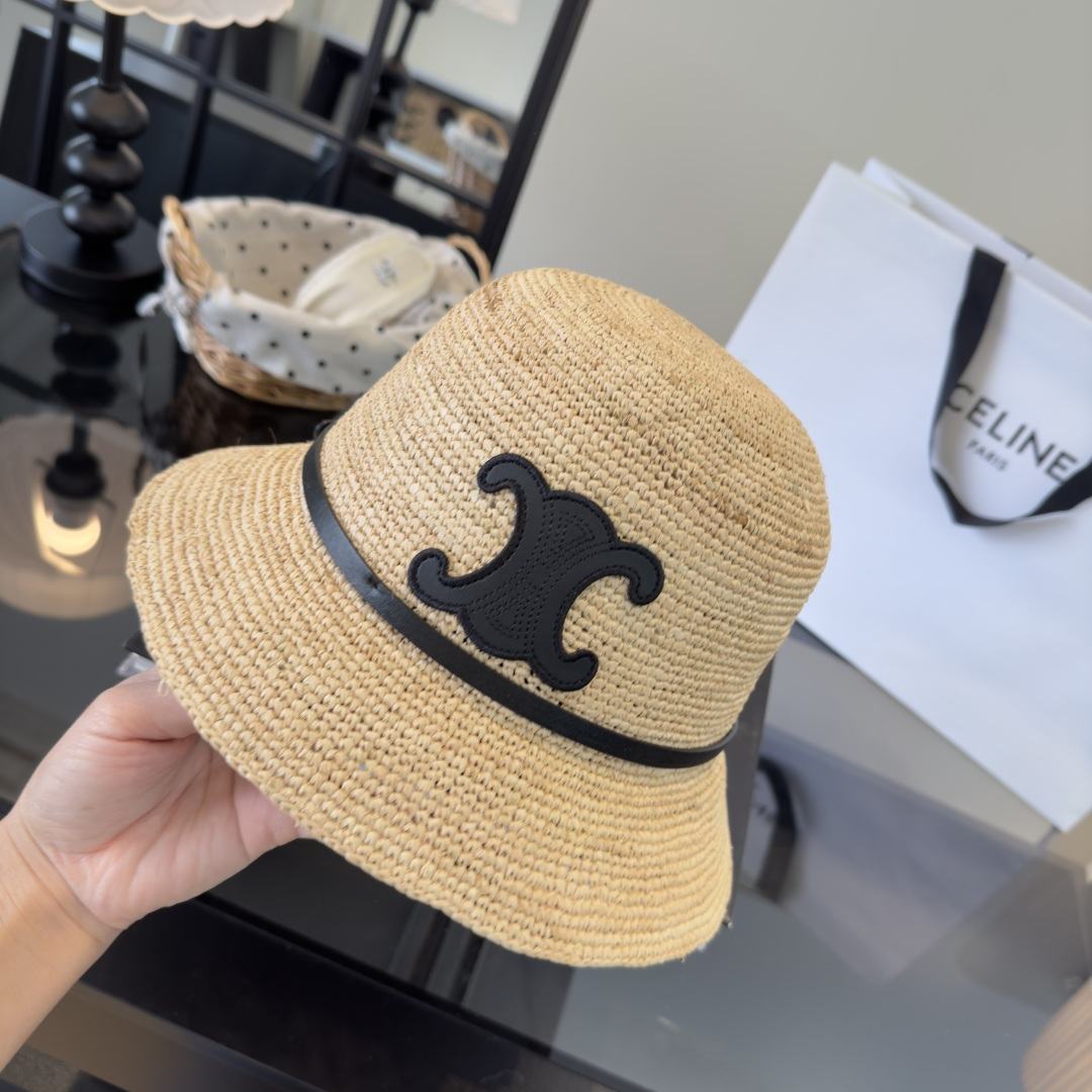 PCeline赛琳新款拉菲草帽，纯手工钩织，头围57cm