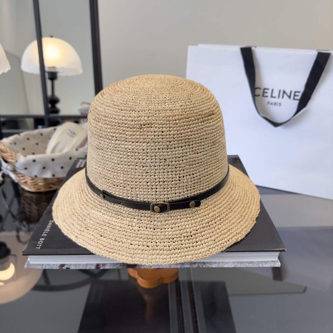 PCeline赛琳新款拉菲草帽，纯手工钩织，头围57cm