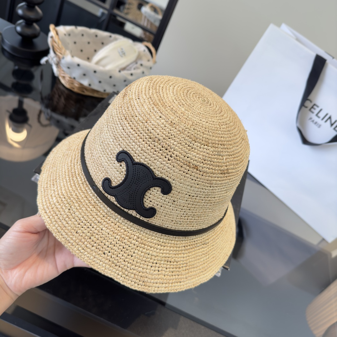 PCeline赛琳新款拉菲草帽，纯手工钩织，头围57cm
