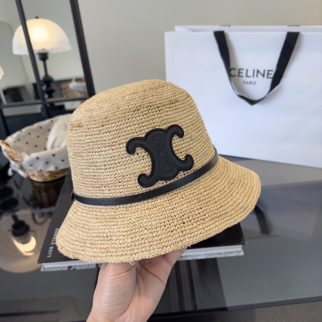 PCeline赛琳新款拉菲草帽，纯手工钩织，头围57cm