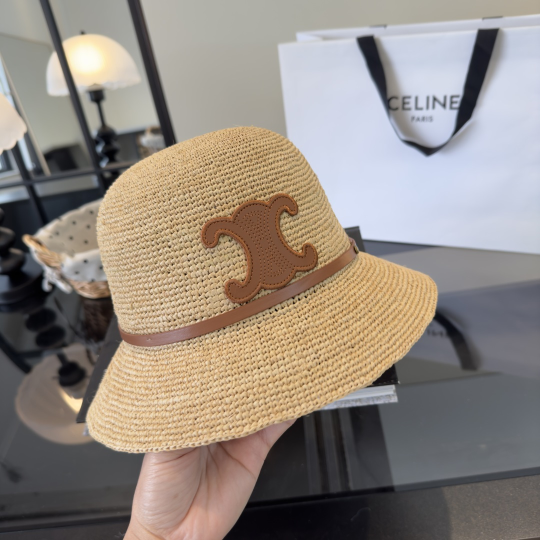 PCeline赛琳新款拉菲草帽，纯手工钩织，头围57cm