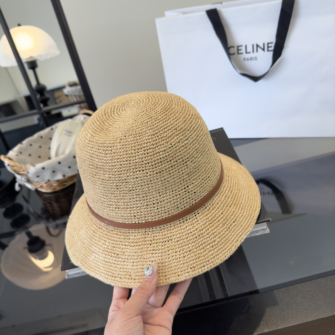 PCeline赛琳新款拉菲草帽，纯手工钩织，头围57cm