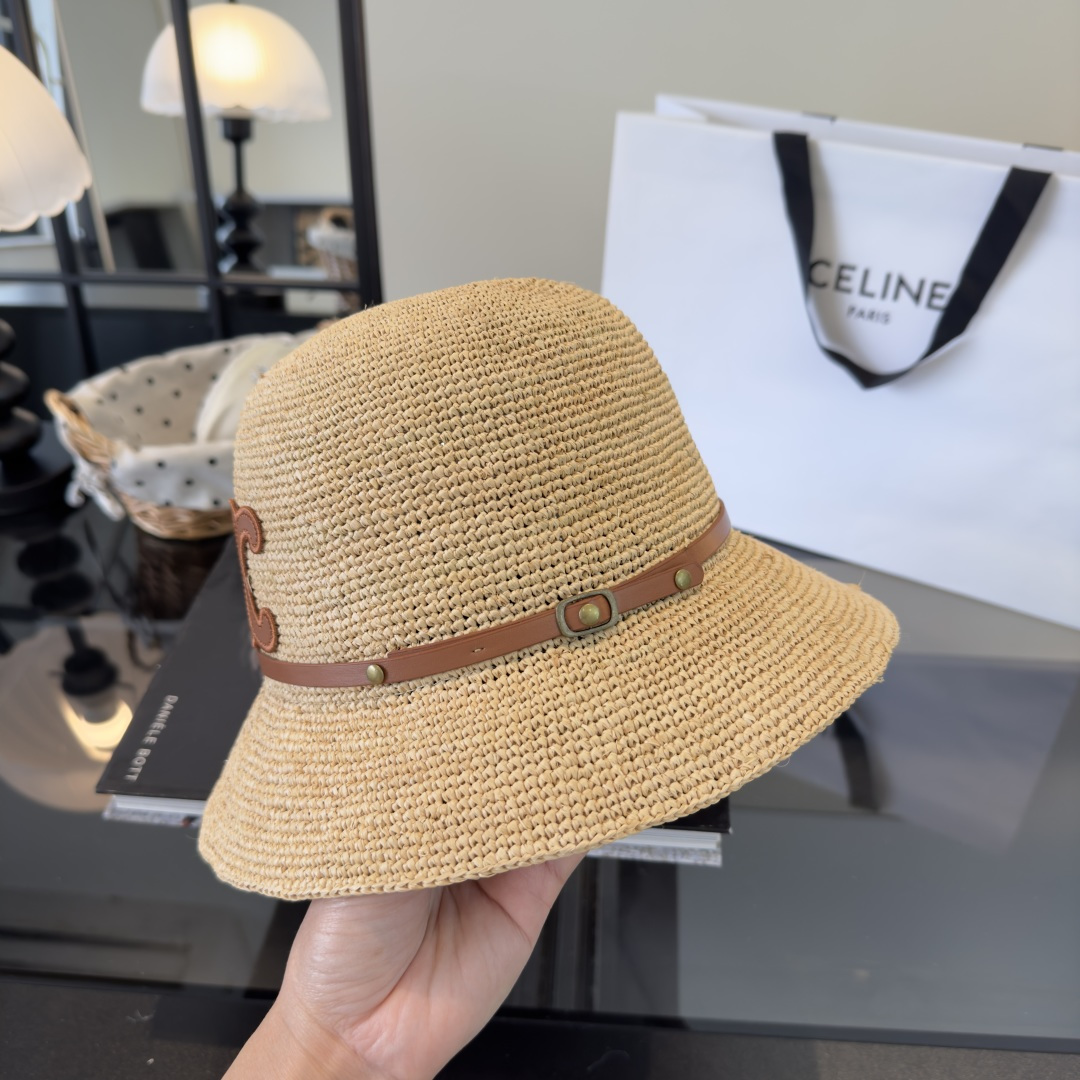 PCeline赛琳新款拉菲草帽，纯手工钩织，头围57cm