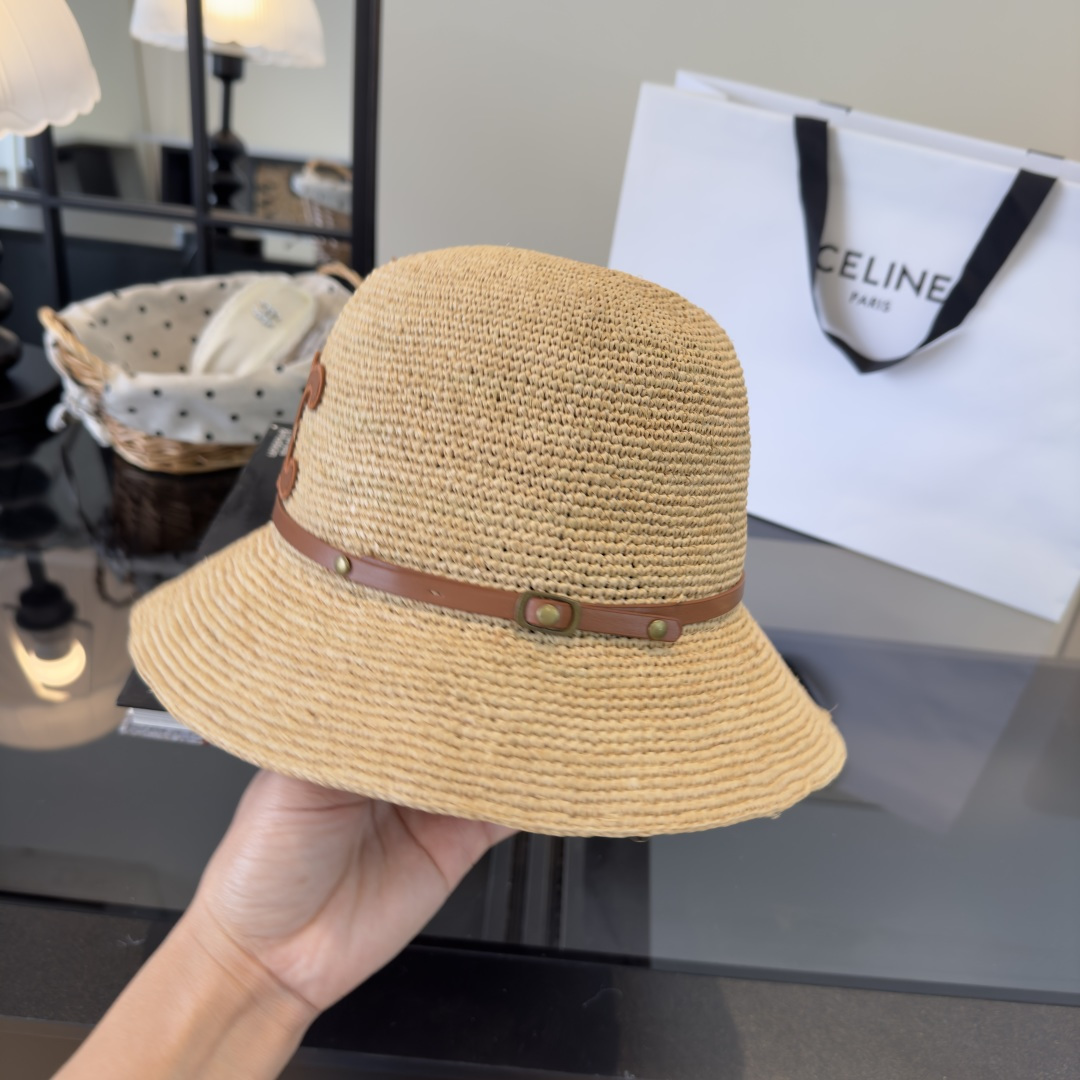 PCeline赛琳新款拉菲草帽，纯手工钩织，头围57cm