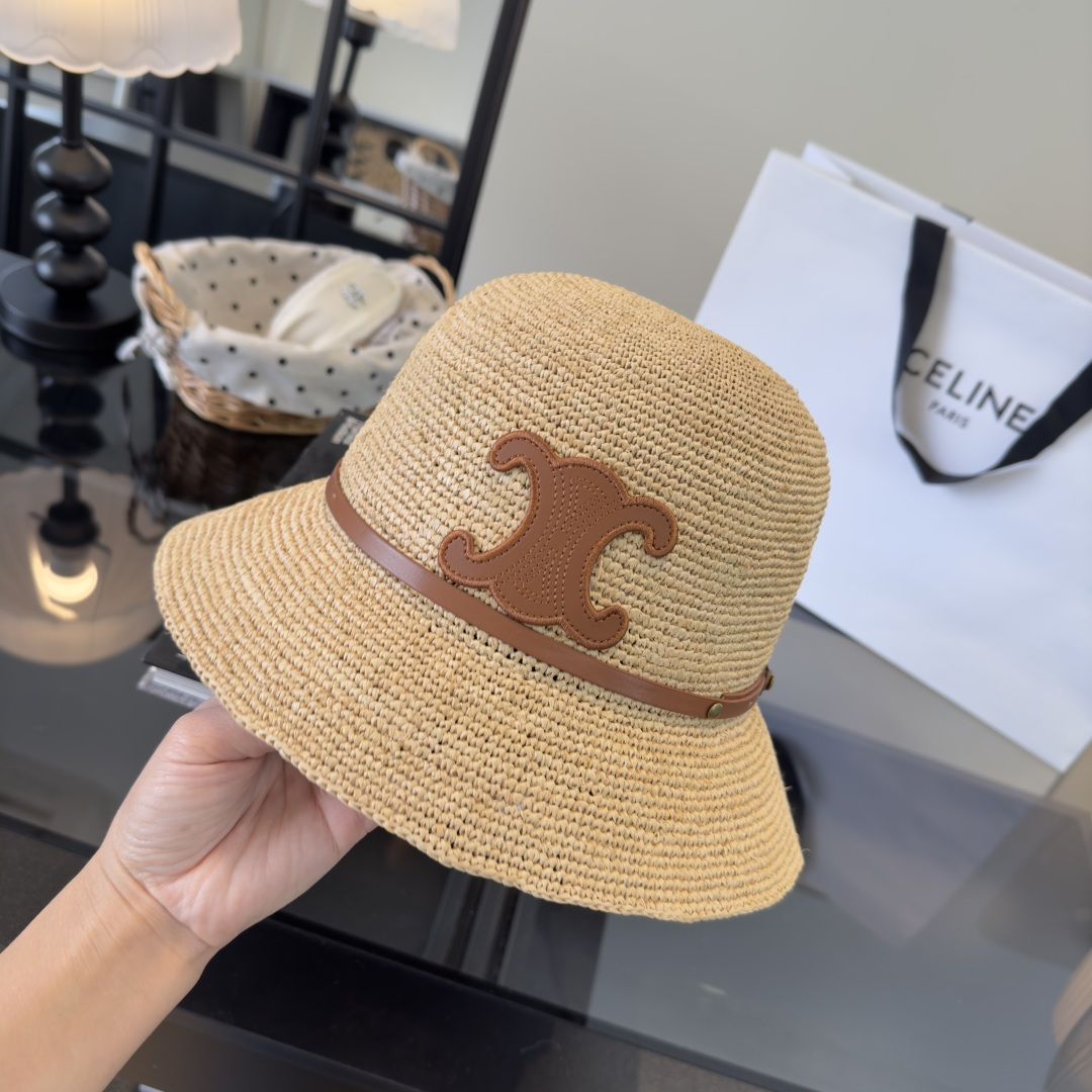 PCeline赛琳新款拉菲草帽，纯手工钩织，头围57cm