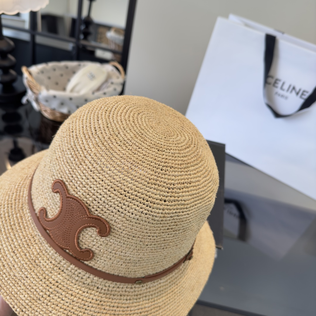 PCeline赛琳新款拉菲草帽，纯手工钩织，头围57cm