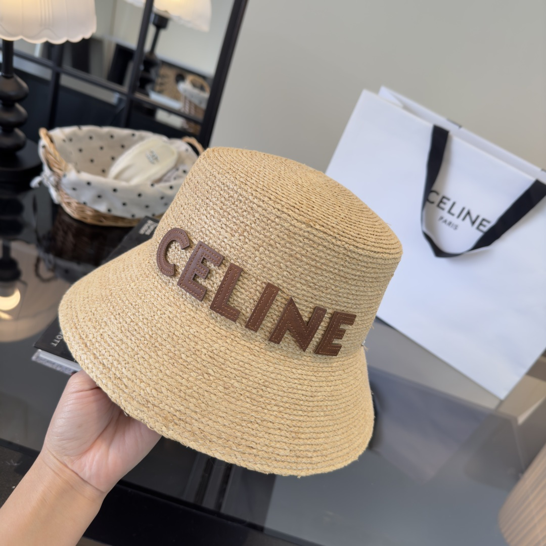 PCeline赛琳新款拉菲草帽，纯手工钩织，头围57cm