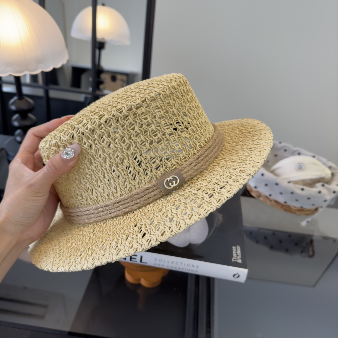 PGucci古奇平顶礼帽，镂空遮阳帽，小礼帽，头围57cm