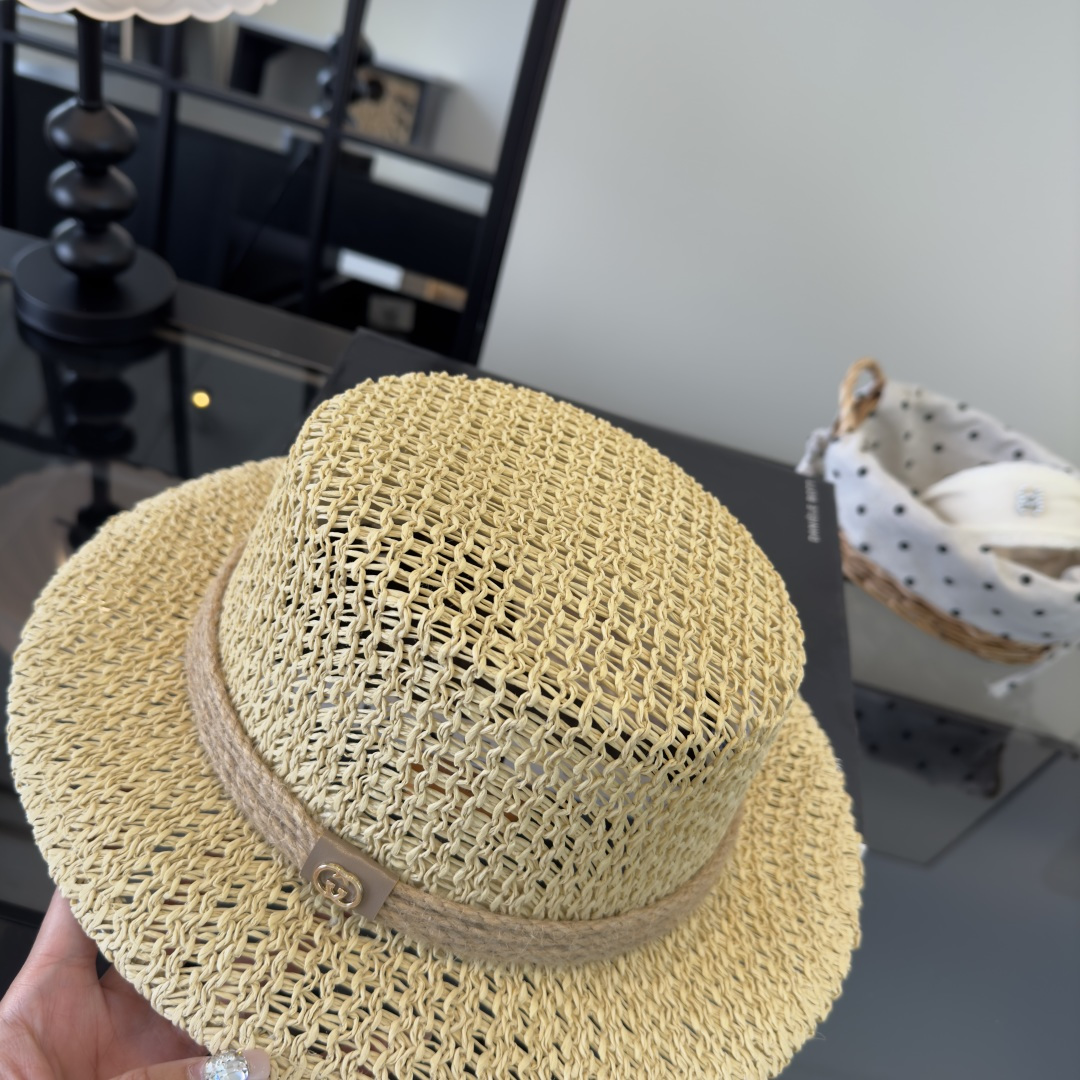 PGucci古奇平顶礼帽，镂空遮阳帽，小礼帽，头围57cm