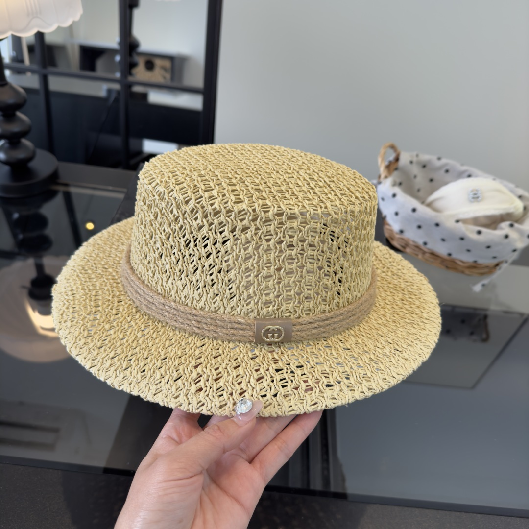 PGucci古奇平顶礼帽，镂空遮阳帽，小礼帽，头围57cm