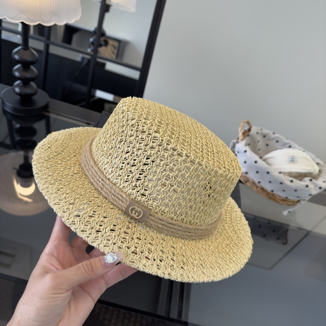 PGucci古奇平顶礼帽，镂空遮阳帽，小礼帽，头围57cm