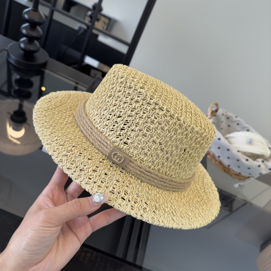 PGucci古奇平顶礼帽，镂空遮阳帽，小礼帽，头围57cm