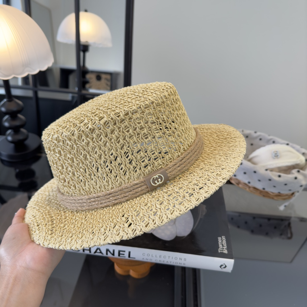 PGucci古奇平顶礼帽，镂空遮阳帽，小礼帽，头围57cm