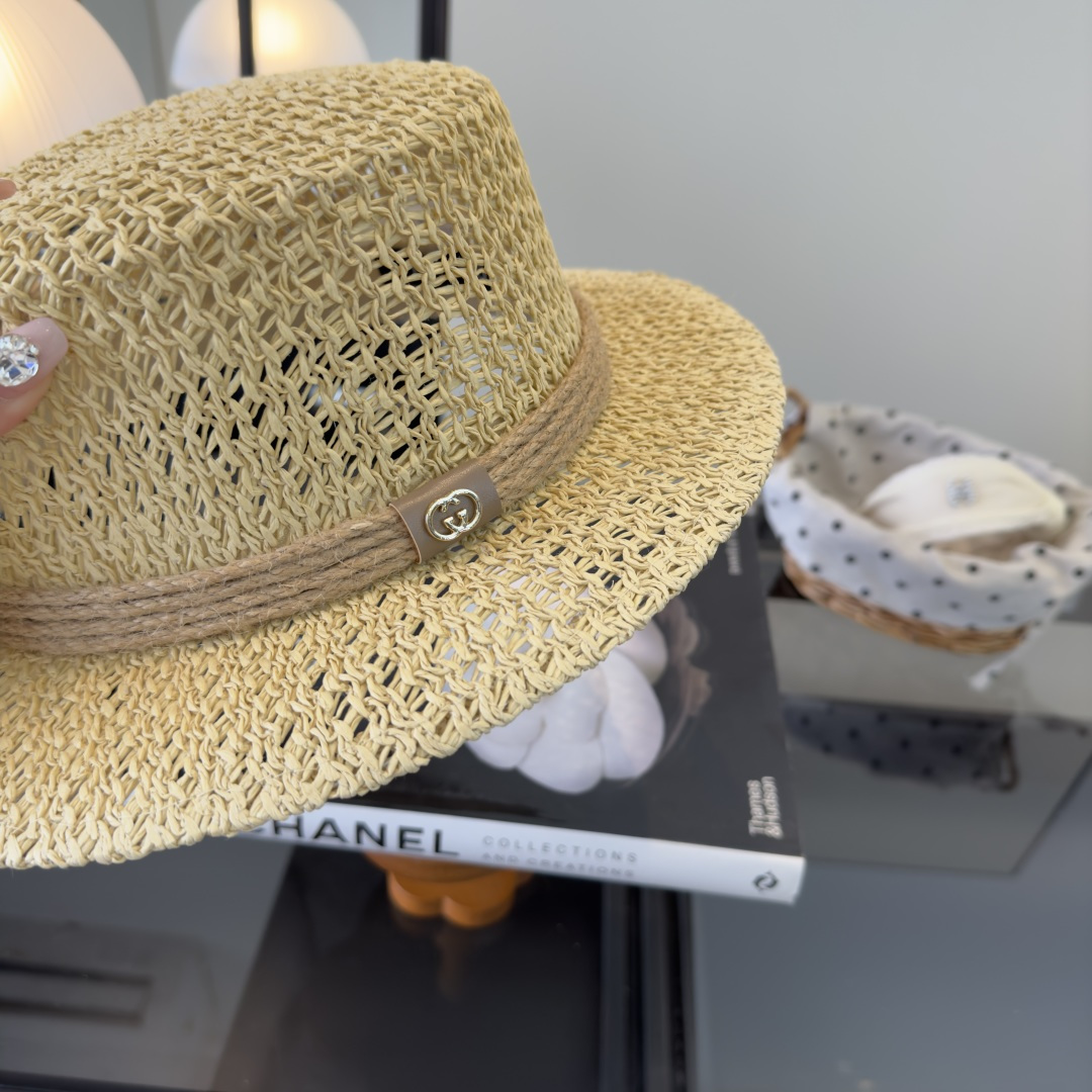 PGucci古奇平顶礼帽，镂空遮阳帽，小礼帽，头围57cm