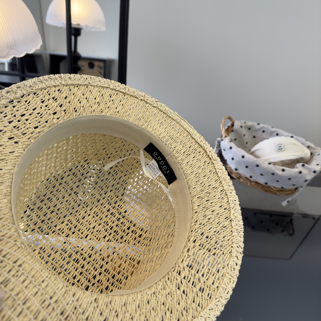 PGucci古奇平顶礼帽，镂空遮阳帽，小礼帽，头围57cm