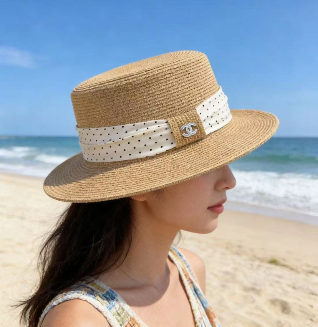 PChanel香奈儿新款平顶草帽，日本纸草制作，头围57cm
