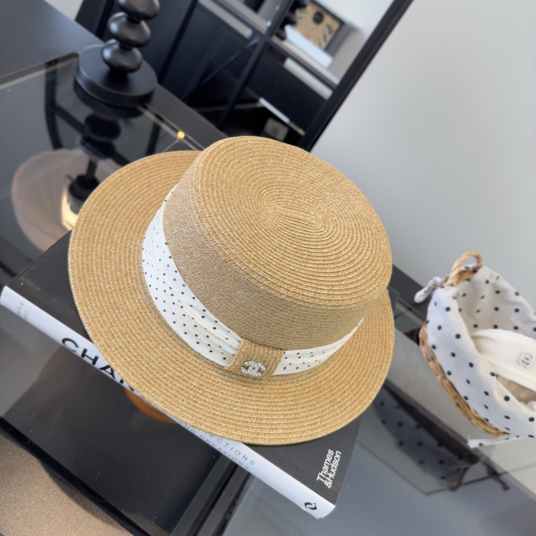 PChanel香奈儿新款平顶草帽，日本纸草制作，头围57cm