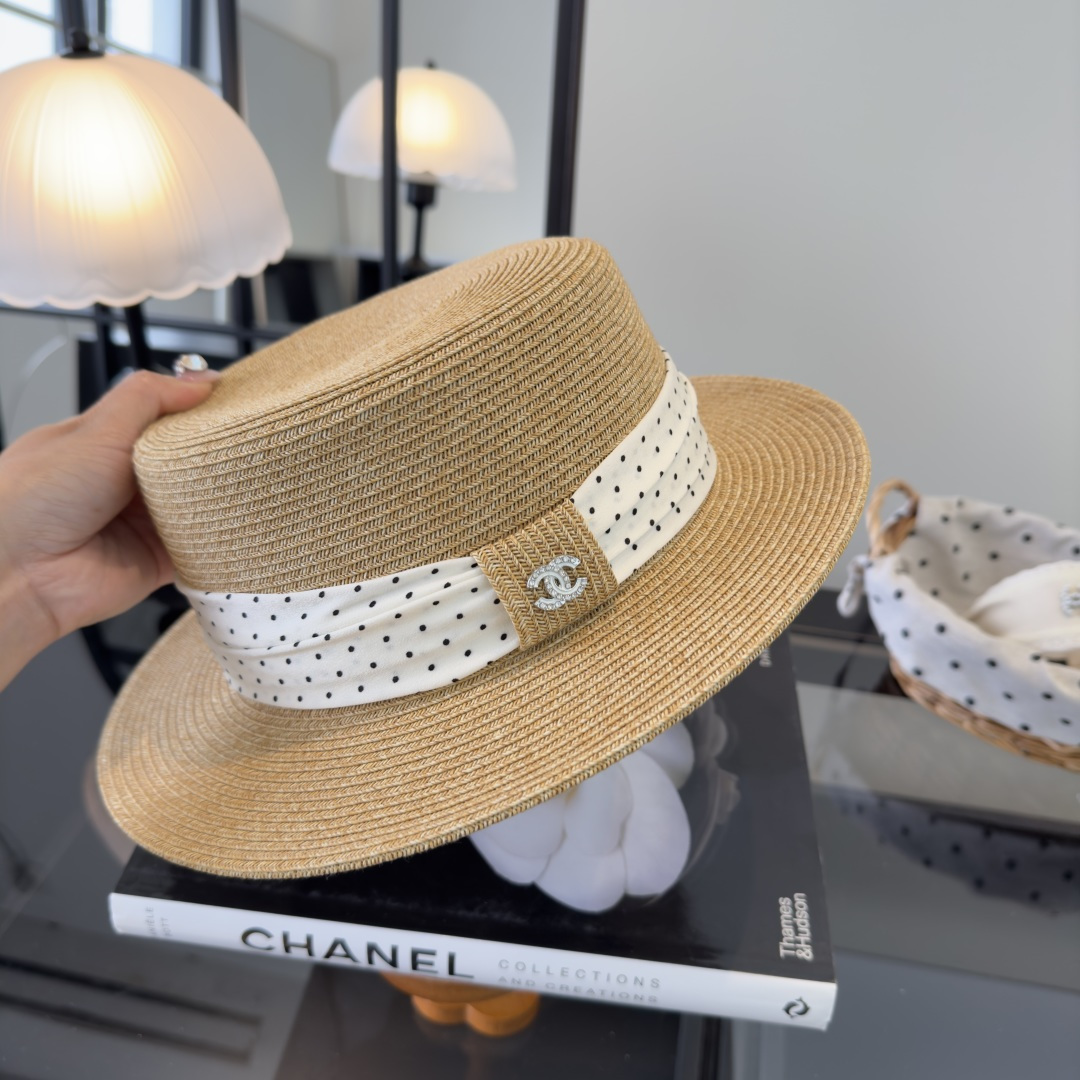 PChanel香奈儿新款平顶草帽，日本纸草制作，头围57cm