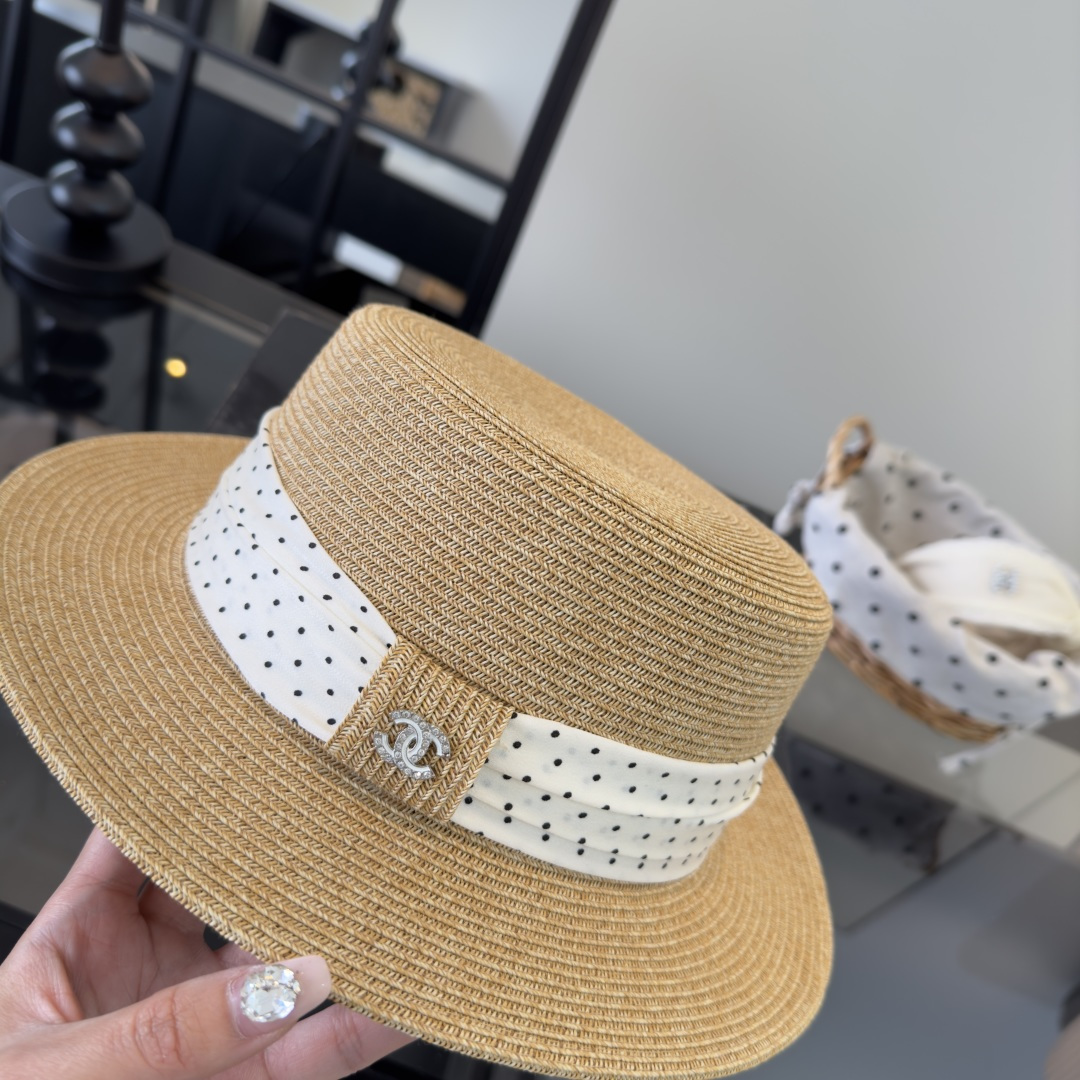 PChanel香奈儿新款平顶草帽，日本纸草制作，头围57cm