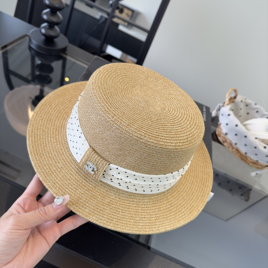 PChanel香奈儿新款平顶草帽，日本纸草制作，头围57cm