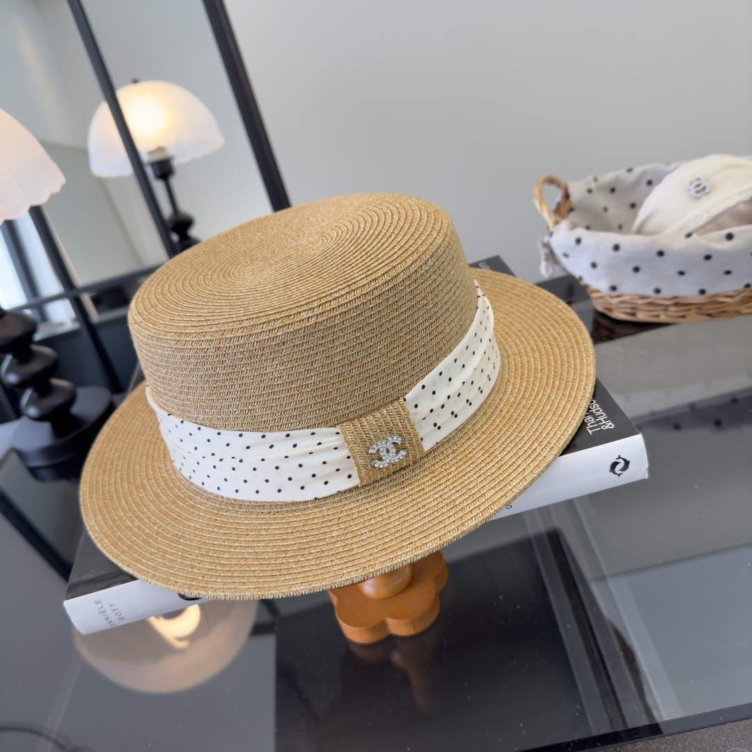 PChanel香奈儿新款平顶草帽，日本纸草制作，头围57cm