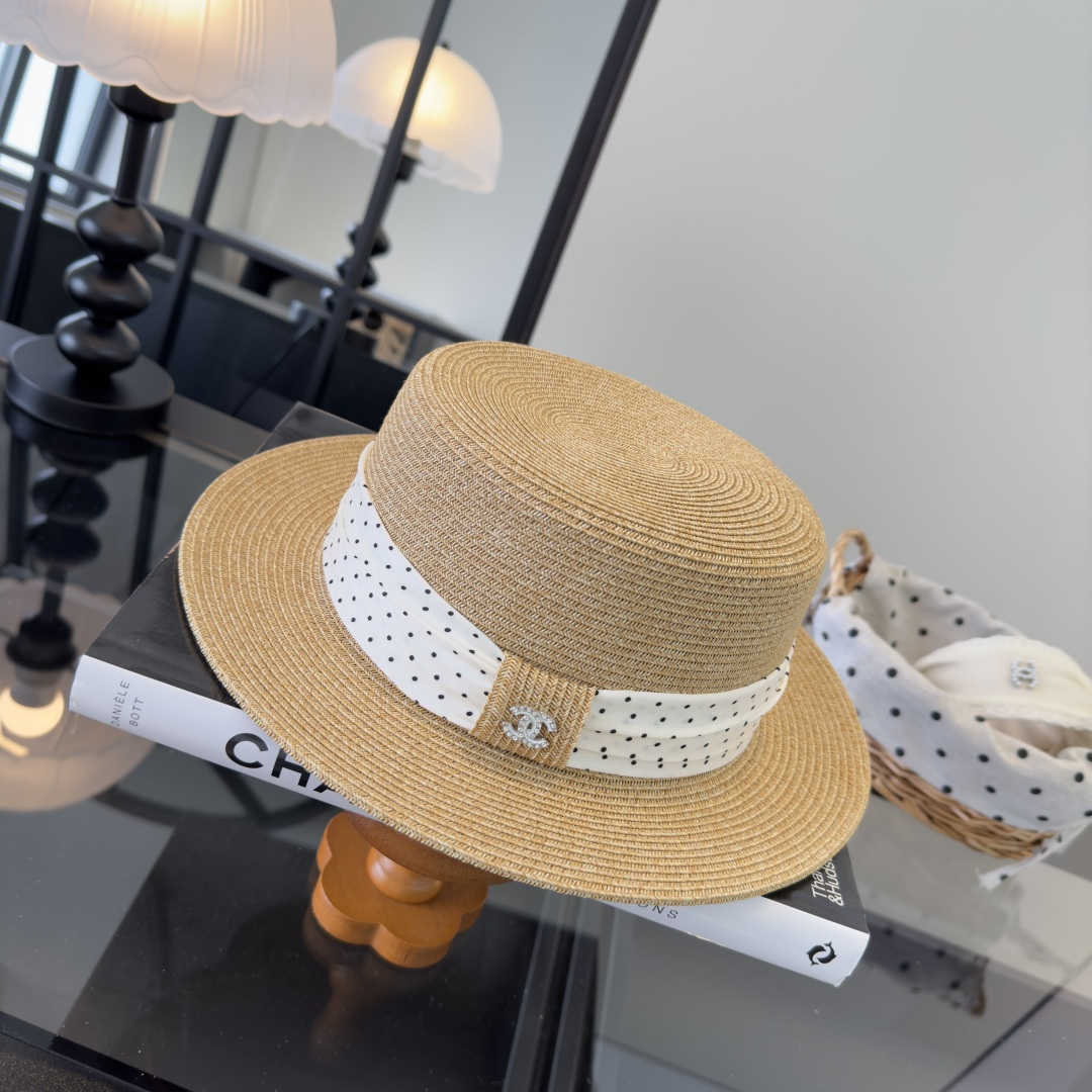 PChanel香奈儿新款平顶草帽，日本纸草制作，头围57cm