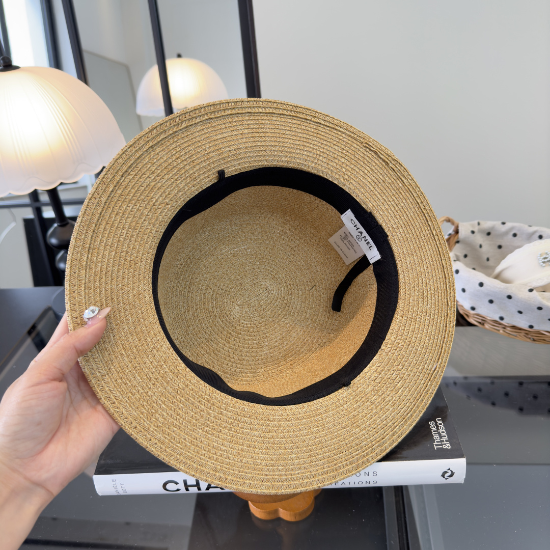 PChanel香奈儿新款平顶草帽，日本纸草制作，头围57cm