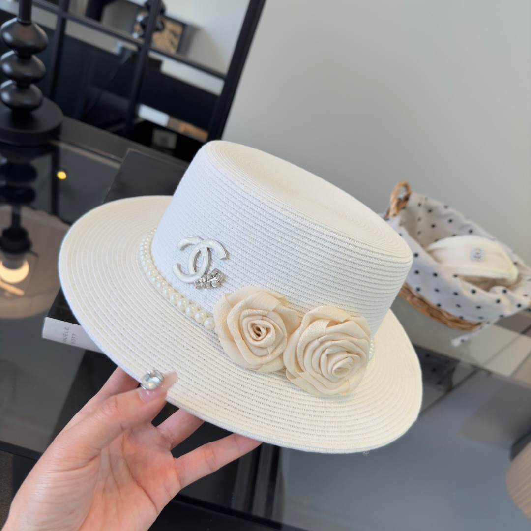 PChanel香奈儿新款名媛风平顶草帽，夏季百搭！