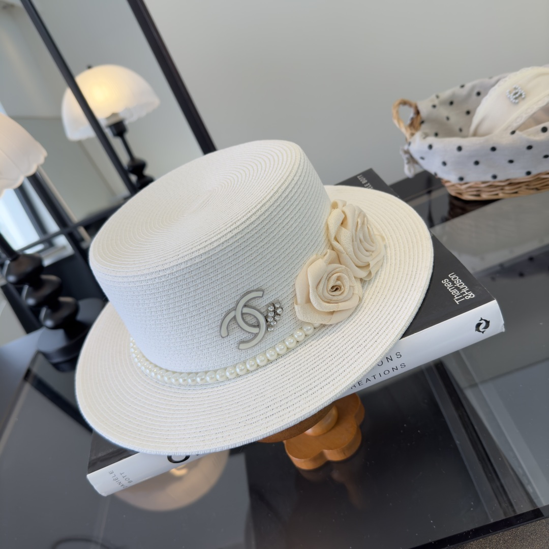 PChanel香奈儿新款名媛风平顶草帽，夏季百搭！