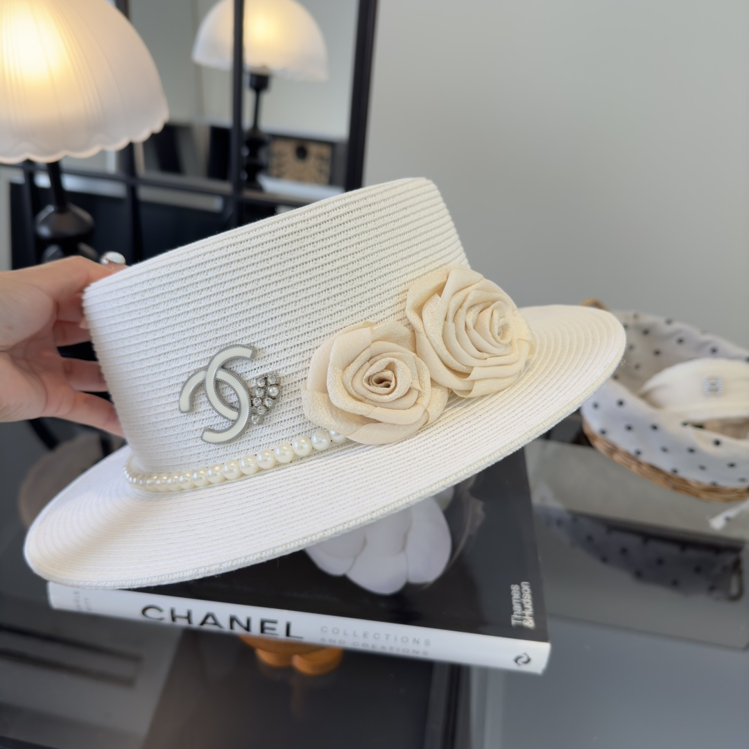 PChanel香奈儿新款名媛风平顶草帽，夏季百搭！