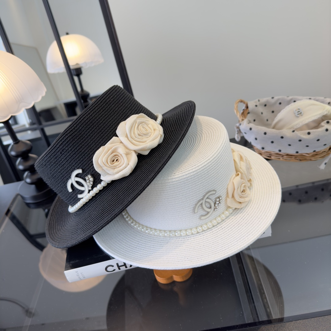 PChanel香奈儿新款名媛风平顶草帽，夏季百搭！