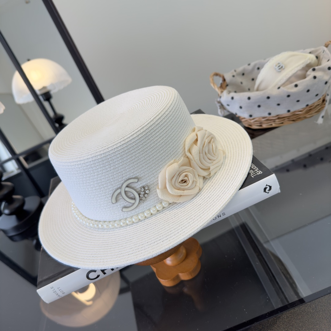 PChanel香奈儿新款名媛风平顶草帽，夏季百搭！