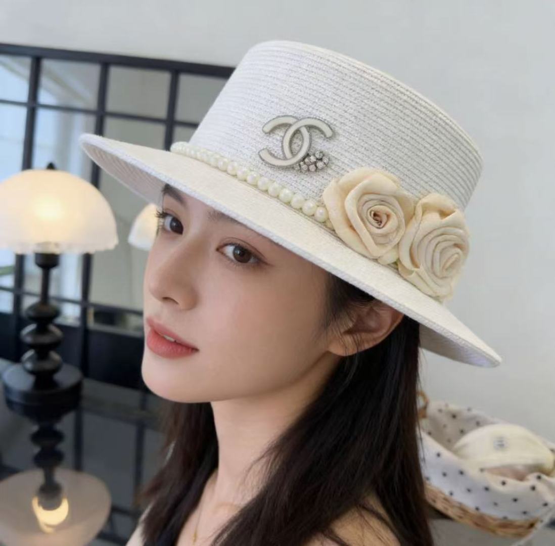 PChanel香奈儿新款名媛风平顶草帽，夏季百搭！