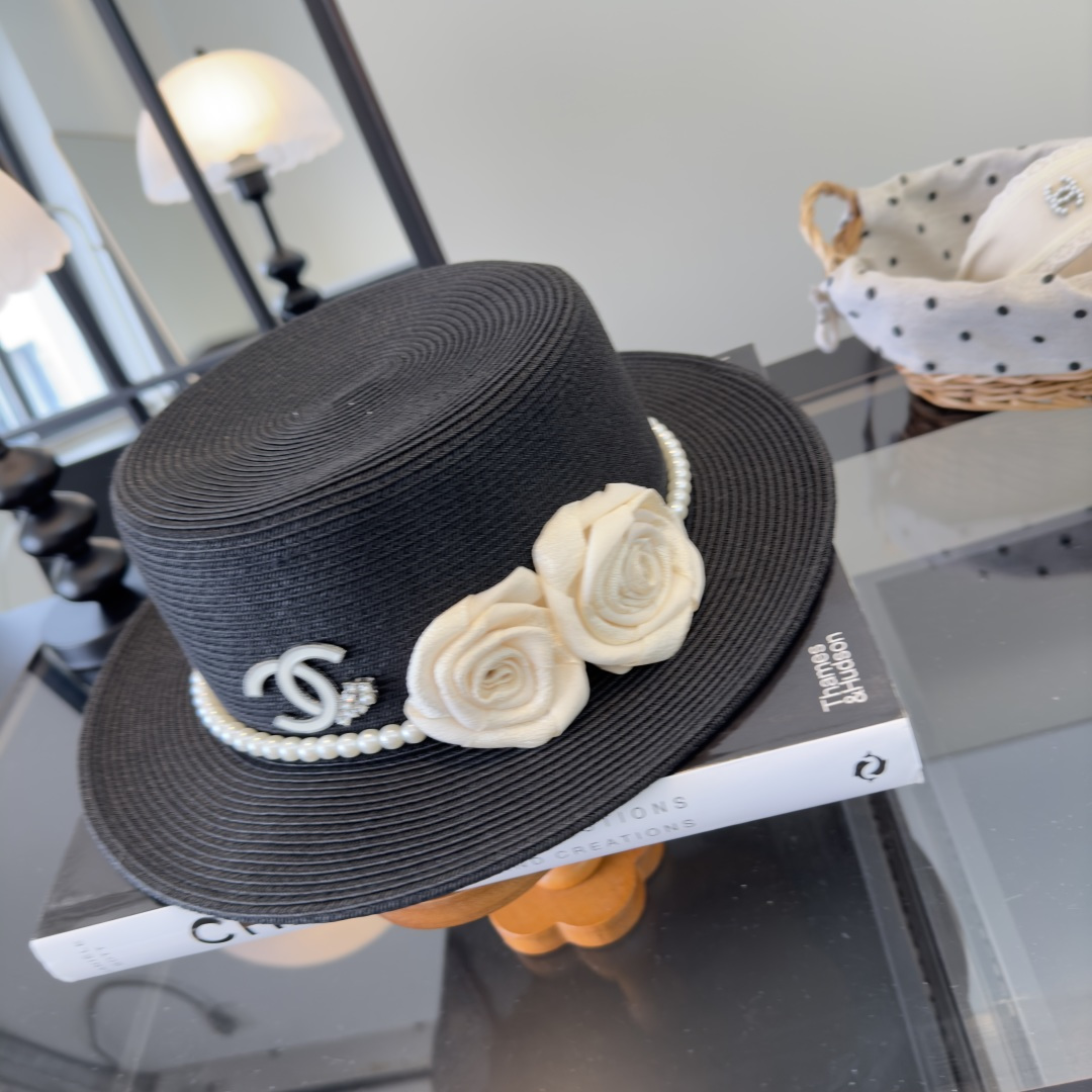 PChanel香奈儿新款名媛风平顶草帽，夏季百搭！