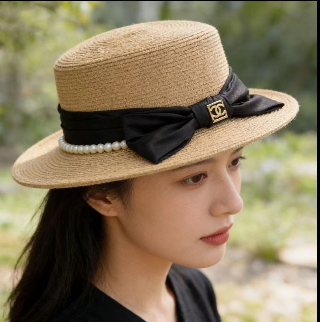 PChanel香奈儿新款名媛风平顶草帽，夏季百搭！